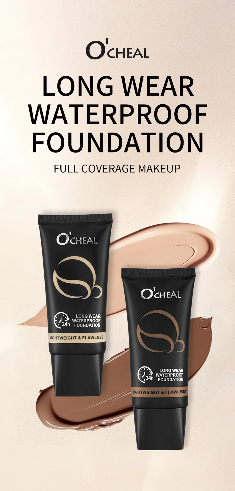 Long Wear Waterproof Foundation Lightweight Flawless Full Coverage 24h Makeup 60g 1 long wear waterproof foundation lightweight flawless full coverage 24h makeup sit vdg3wdsn desc 1