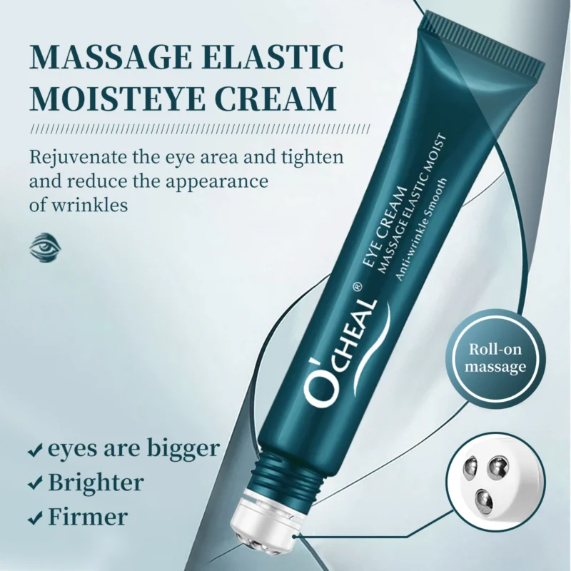 O'CHEAL Massage Elastic Moist Eye Cream with cooling roller ball for anti-wrinkle, brightening, and hydration.