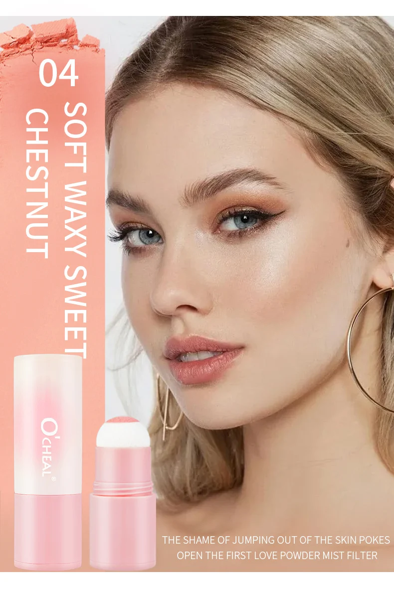 Matte Blusher Stick Long-Lasting Cream-to-Powder Cheek Tint with Built-in Sponge Head 12 matte blusher stick sponge head ocheal sit x23x6bqc desc 12