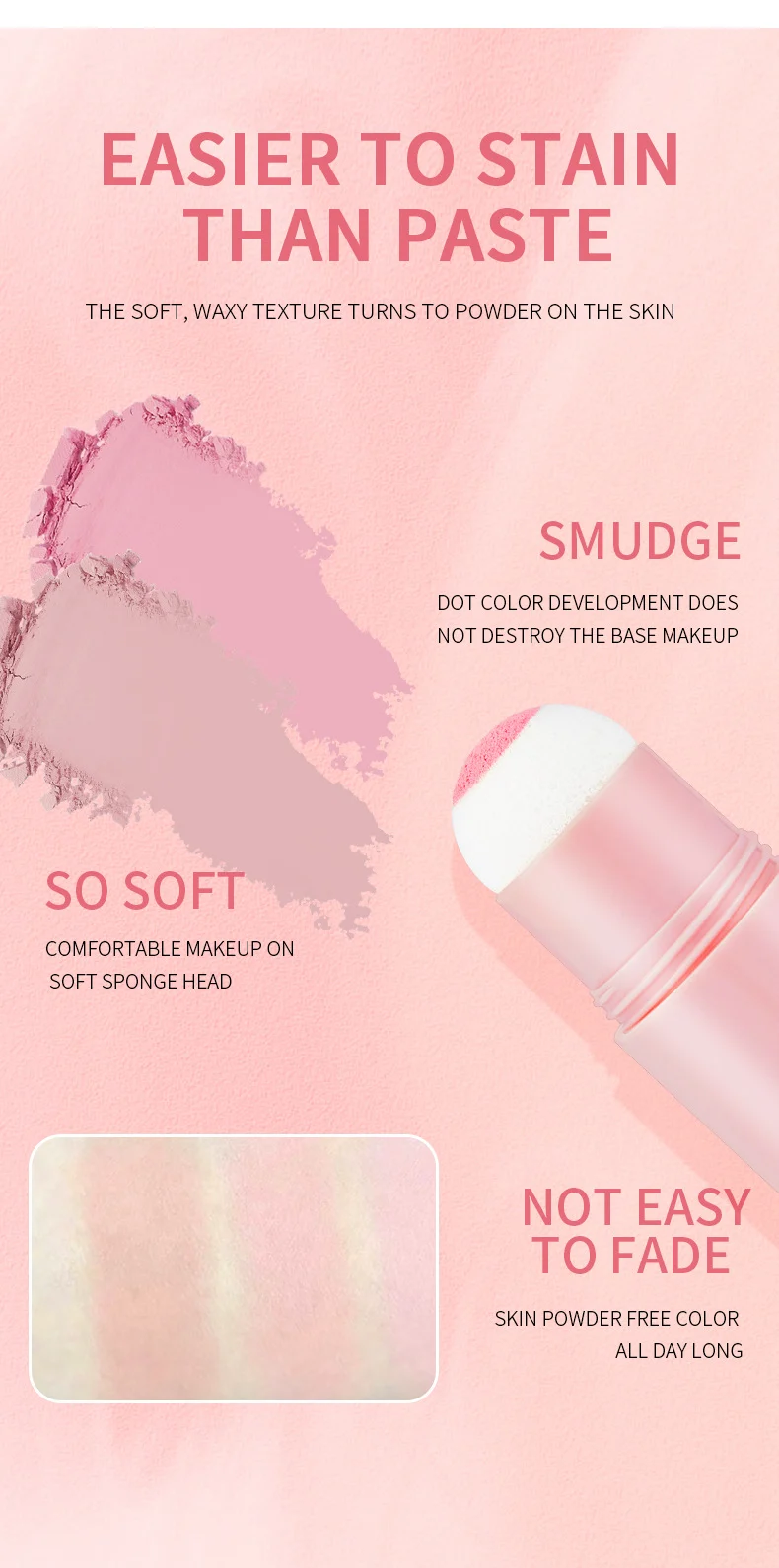 Matte Blusher Stick Long-Lasting Cream-to-Powder Cheek Tint with Built-in Sponge Head 6 matte blusher stick sponge head ocheal sit x23x6bqc desc 6