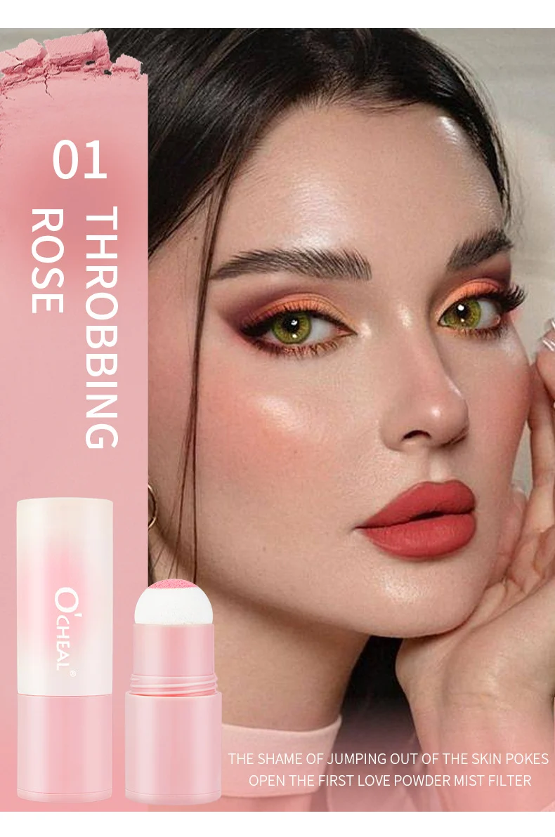 Matte Blusher Stick Long-Lasting Cream-to-Powder Cheek Tint with Built-in Sponge Head 9 matte blusher stick sponge head ocheal sit x23x6bqc desc 9