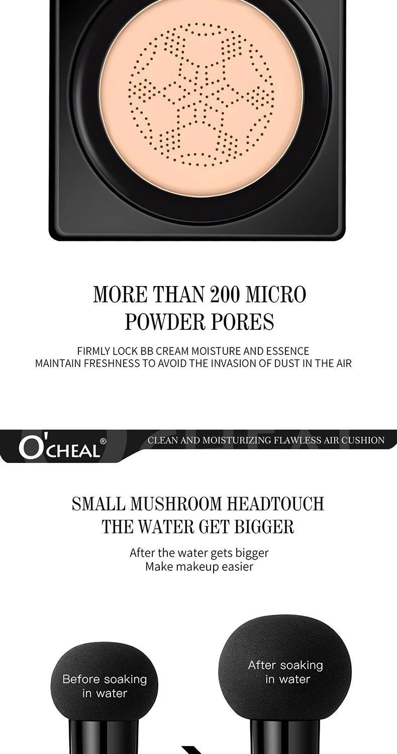 Mushroom Air Cushion Foundation, Moisturizing Long-Lasting Full Coverage Concealer 12 mushroom air cushion foundation moisturizing long lasting full coverage concealer sit xa976cxt desc 12