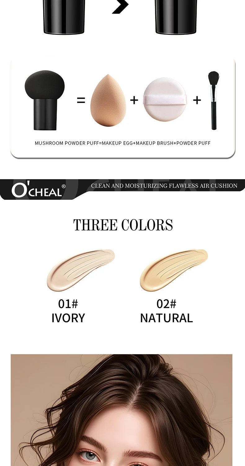 Mushroom Air Cushion Foundation, Moisturizing Long-Lasting Full Coverage Concealer 13 mushroom air cushion foundation moisturizing long lasting full coverage concealer sit xa976cxt desc 13