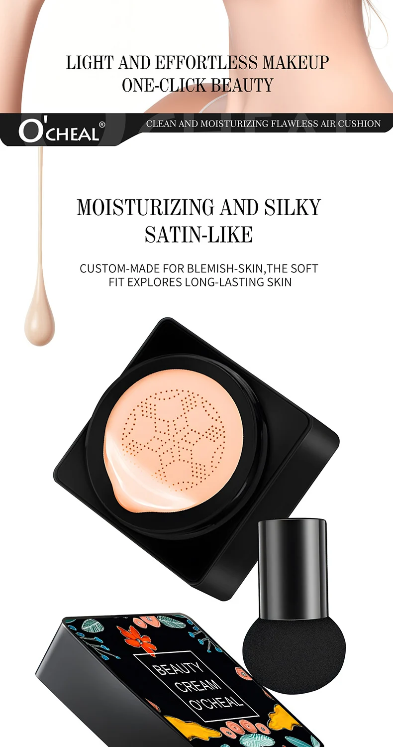 Mushroom Air Cushion Foundation, Moisturizing Long-Lasting Full Coverage Concealer 8 mushroom air cushion foundation moisturizing long lasting full coverage concealer sit xa976cxt desc 8