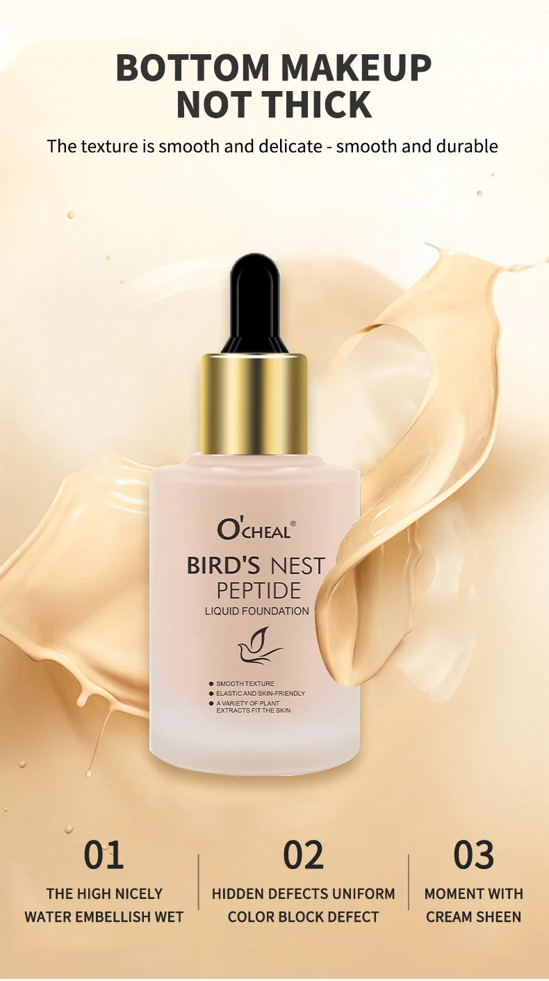 Liquid Foundation O'CHEAL Bird's Nest Peptide - Waterproof Oil Control Full Coverage & Brightening Makeup Base 3 ocheal birds nest peptide liquid foundation waterproof sit jqjymz5x desc 3