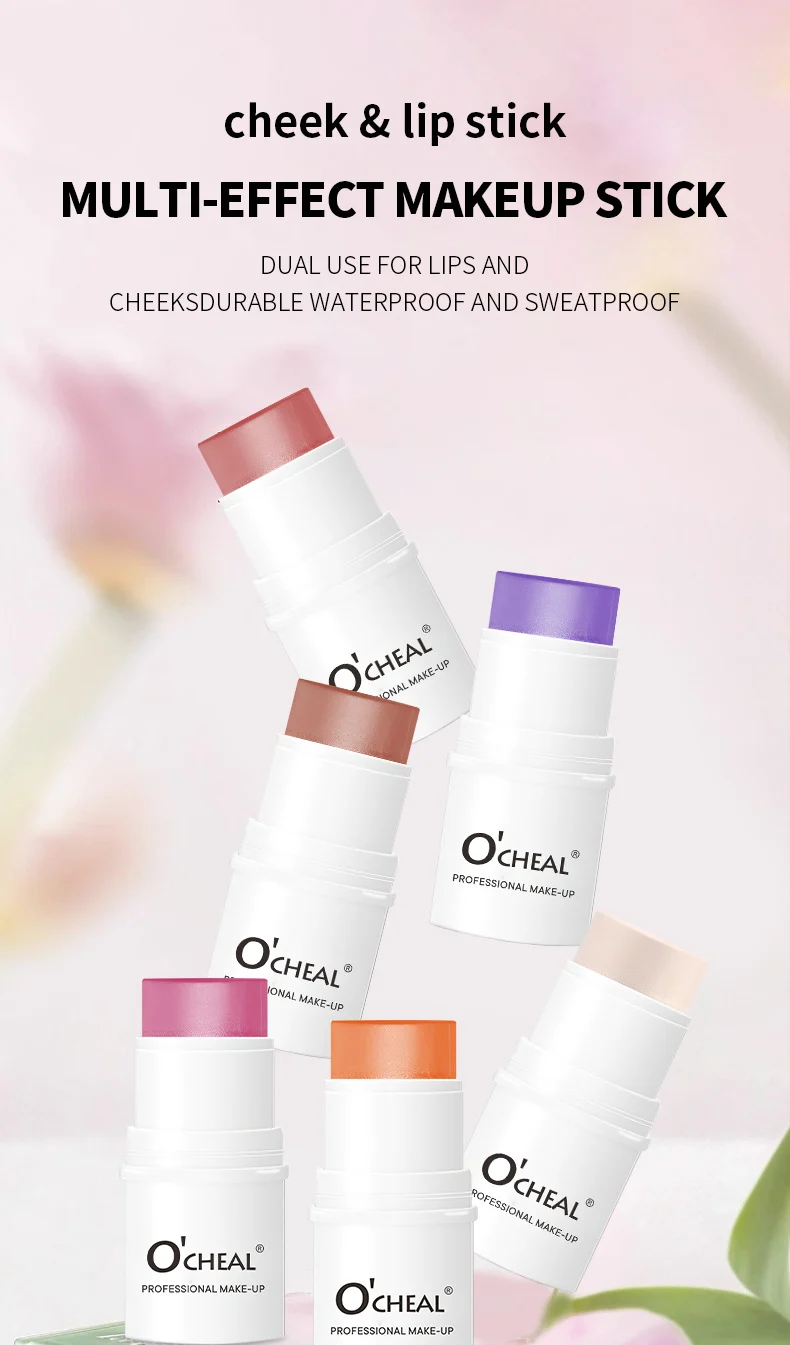 Blush Stick O'CHEAL Multi-Use Cream Cheek and Lip Tint Portable Waterproof 6-Color Contour Stick 1 ocheal blush stick cheek lip tint sit hguwh9f9 desc 1