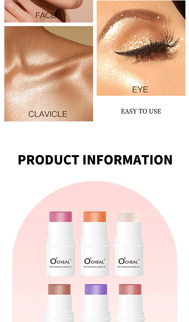 Blush Stick O'CHEAL Multi-Use Cream Cheek and Lip Tint Portable Waterproof 6-Color Contour Stick 13 ocheal blush stick cheek lip tint sit hguwh9f9 desc 13