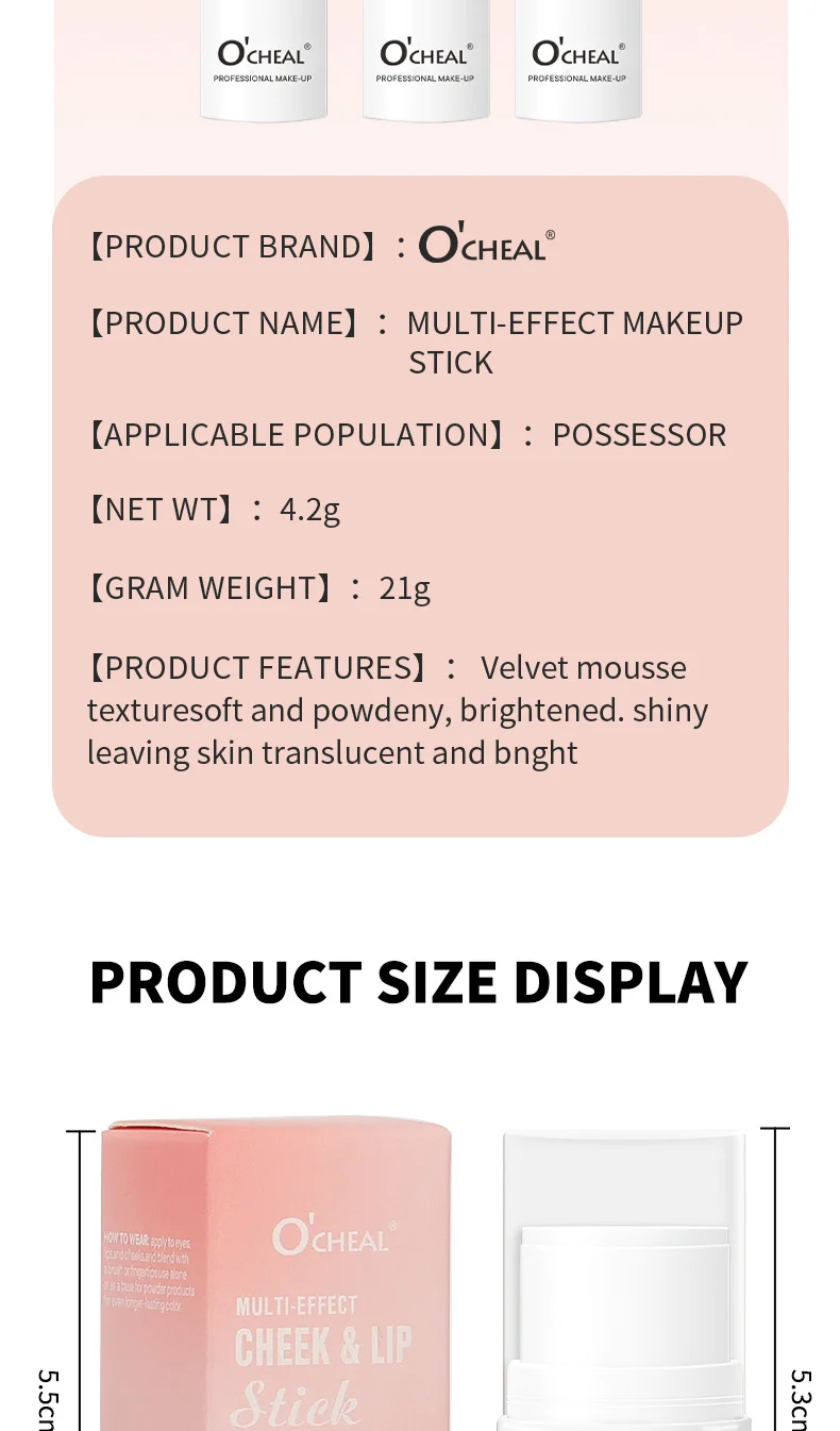 Blush Stick O'CHEAL Multi-Use Cream Cheek and Lip Tint Portable Waterproof 6-Color Contour Stick 14 ocheal blush stick cheek lip tint sit hguwh9f9 desc 14