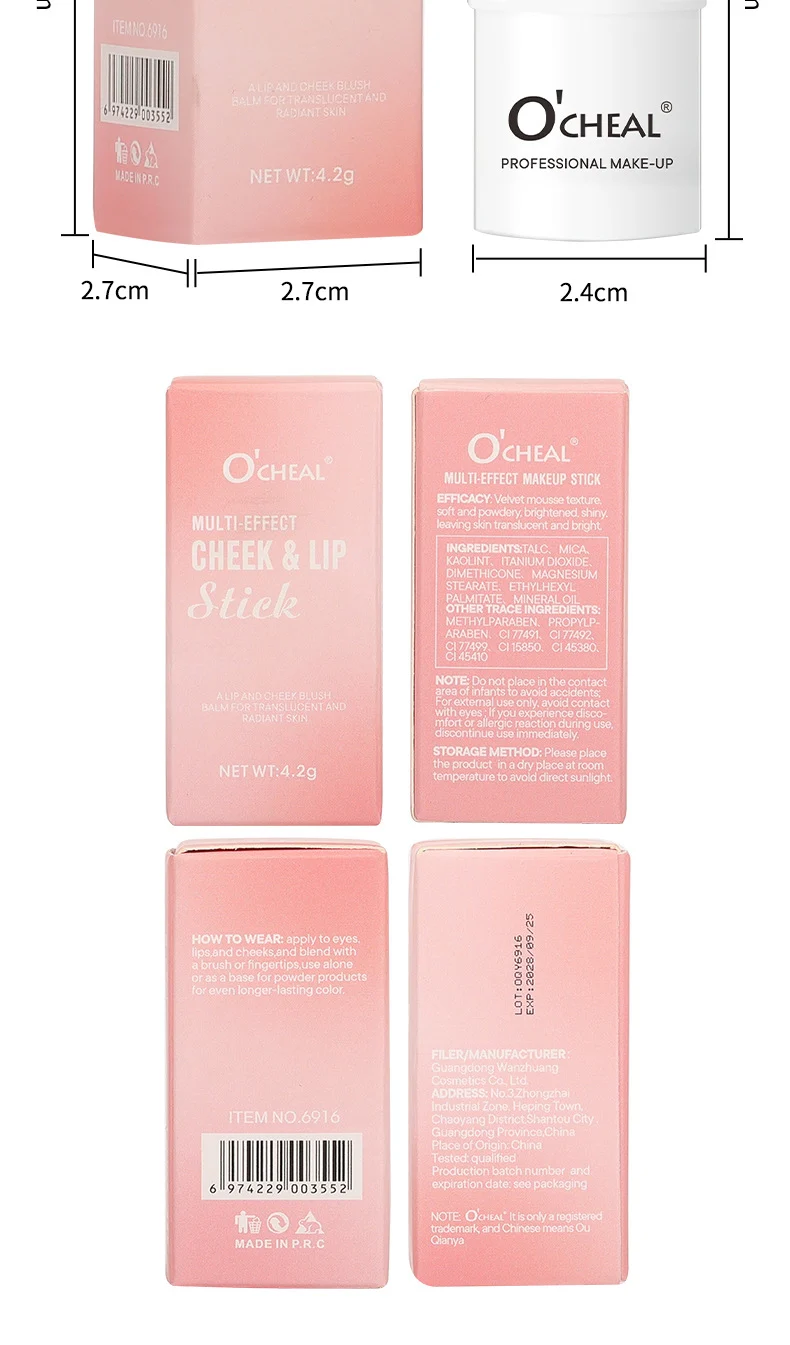 Blush Stick O'CHEAL Multi-Use Cream Cheek and Lip Tint Portable Waterproof 6-Color Contour Stick 15 ocheal blush stick cheek lip tint sit hguwh9f9 desc 15