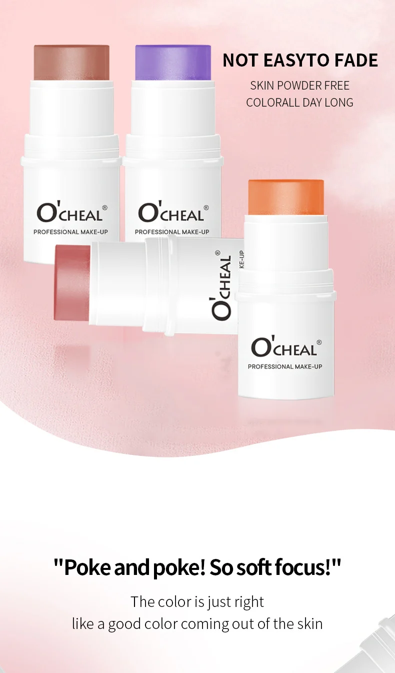 Blush Stick O'CHEAL Multi-Use Cream Cheek and Lip Tint Portable Waterproof 6-Color Contour Stick 6 ocheal blush stick cheek lip tint sit hguwh9f9 desc 6