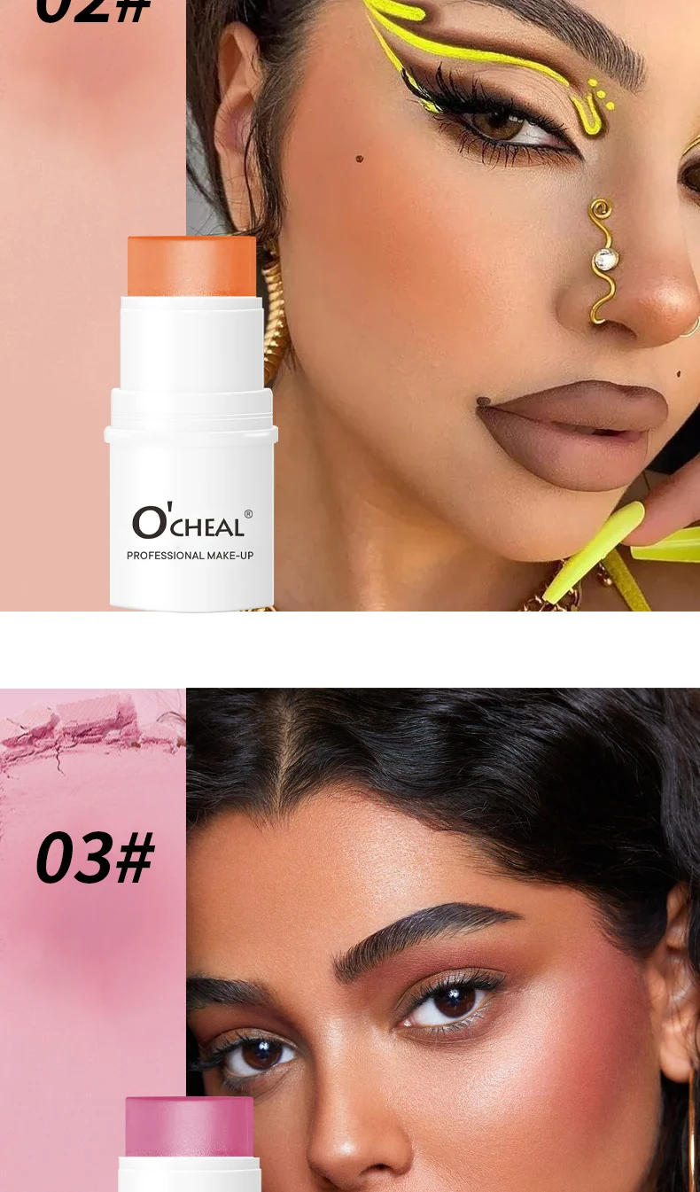 Blush Stick O'CHEAL Multi-Use Cream Cheek and Lip Tint Portable Waterproof 6-Color Contour Stick 9 ocheal blush stick cheek lip tint sit hguwh9f9 desc 9