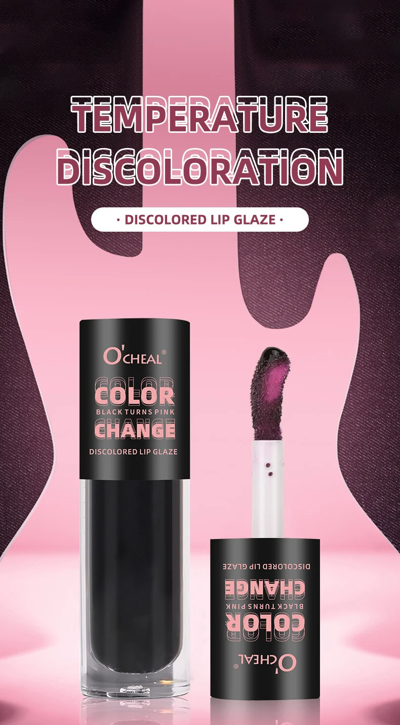 O'CHEAL Color Changing Lip Glaze - Temperature Activated Black to Pink Tint, Waterproof & Non-Stick Cup Moisturizing Lip Gloss 1 ocheal color changing lip glaze black to pink sit wyzba74g desc 1