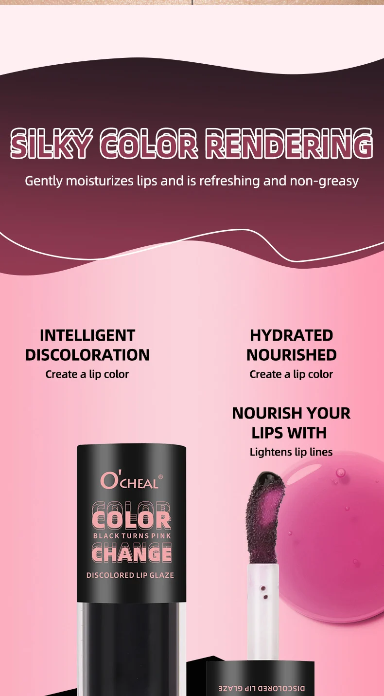 O'CHEAL Color Changing Lip Glaze - Temperature Activated Black to Pink Tint, Waterproof & Non-Stick Cup Moisturizing Lip Gloss 3 ocheal color changing lip glaze black to pink sit wyzba74g desc 3