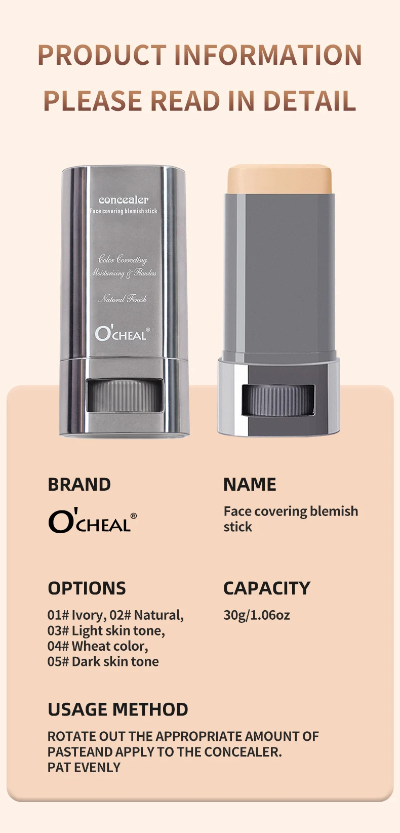 Concealer Foundation Stick O'CHEAL Eraser Blemish Cover Contouring Stick for Acne Marks and Dark Circles 16 ocheal concealer foundation stick eraser sit qet6zvwz desc 16