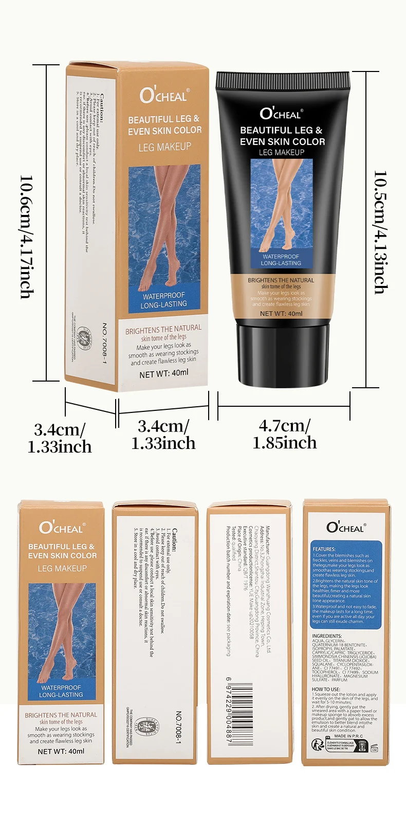 Leg Concealer Cream O'CHEAL Waterproof Body Makeup for Flawless Even Skin Tone and Tanning Effect 14 ocheal leg concealer waterproof body makeup sit zpbxax5b desc 14