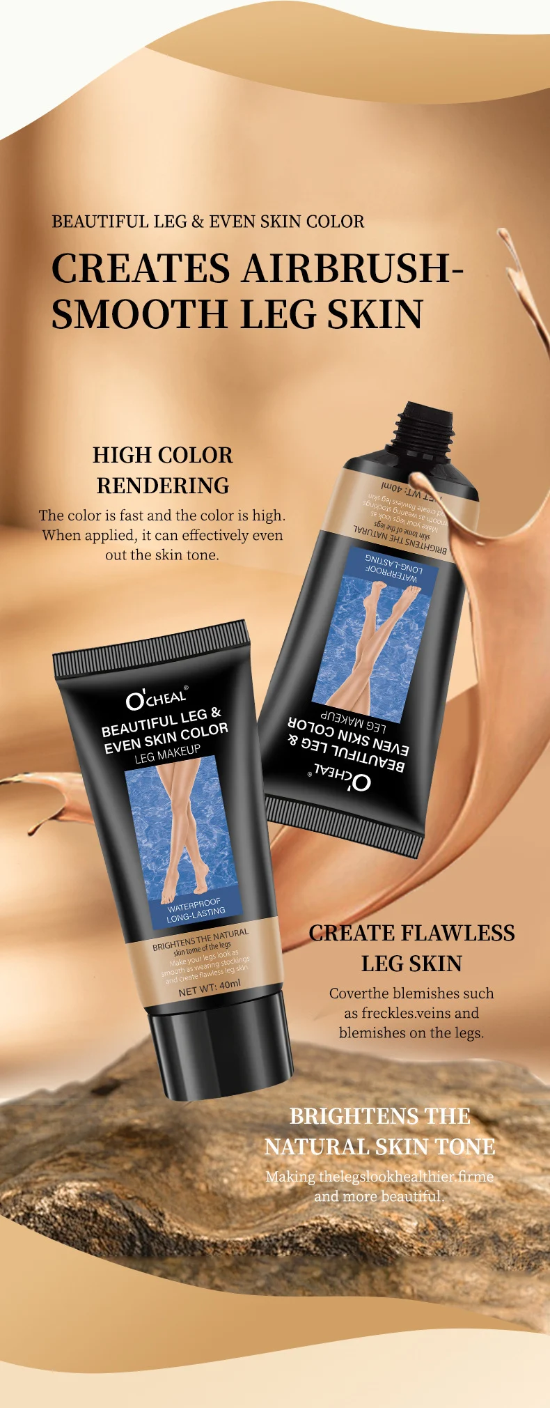 Leg Concealer Cream O'CHEAL Waterproof Body Makeup for Flawless Even Skin Tone and Tanning Effect 3 ocheal leg concealer waterproof body makeup sit zpbxax5b desc 3