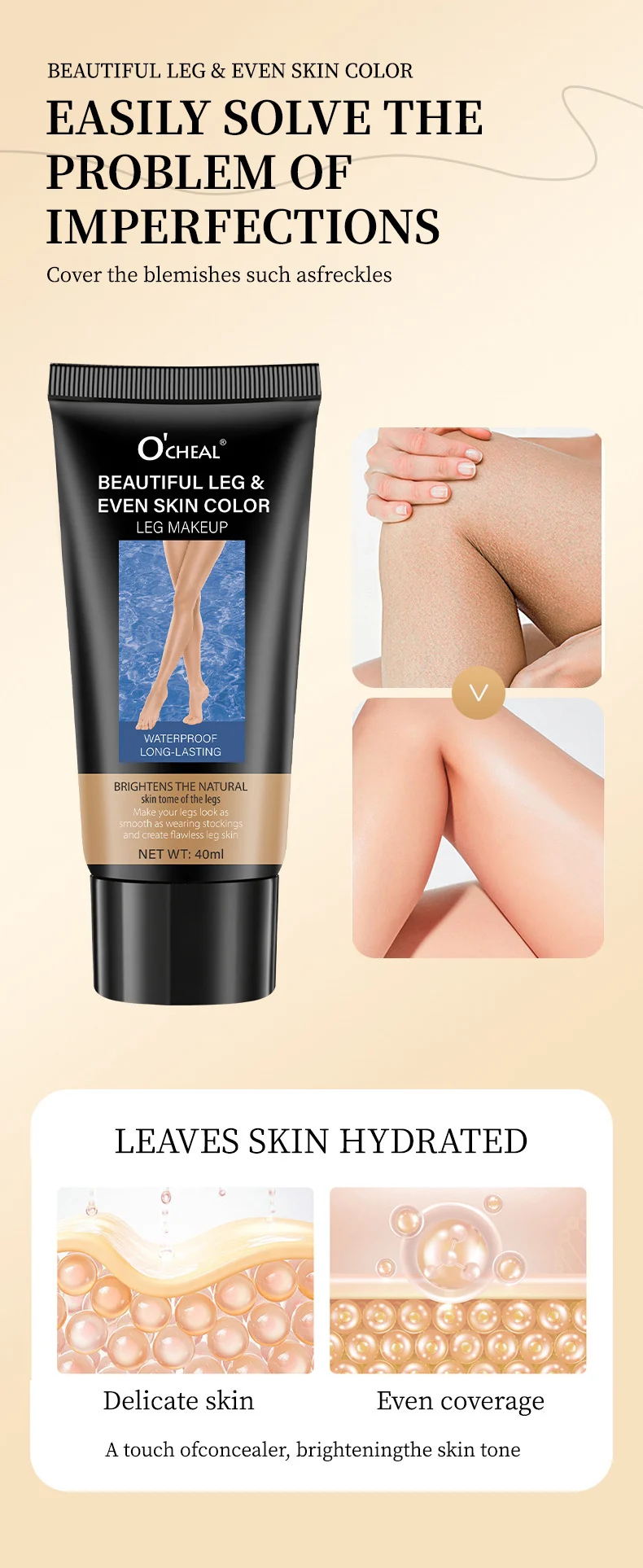 Leg Concealer Cream O'CHEAL Waterproof Body Makeup for Flawless Even Skin Tone and Tanning Effect 4 ocheal leg concealer waterproof body makeup sit zpbxax5b desc 4