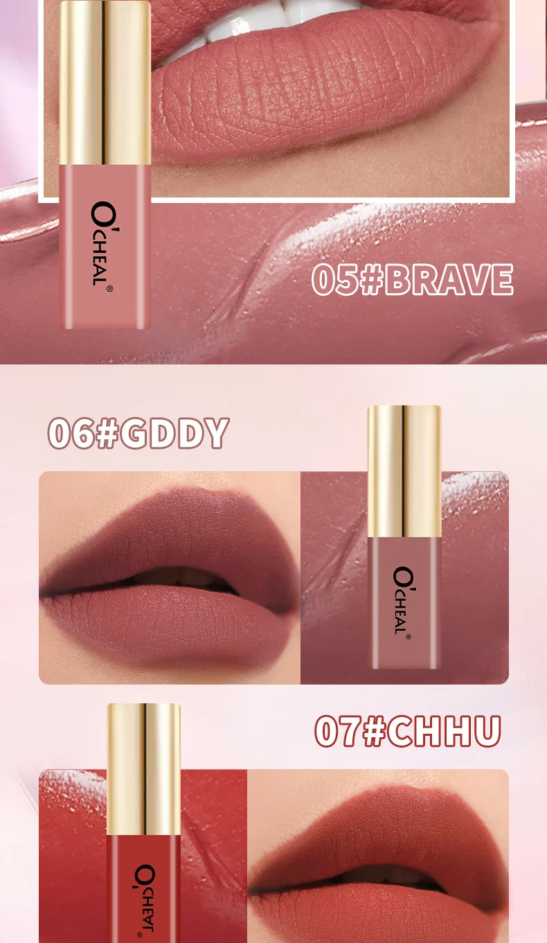 Lip Glaze Matte O'CHEAL Waterproof Long Lasting Non-Stick Cup Velvet Lip Mud 10 ocheal matte lip glaze waterproof sit r6rnckak desc 10