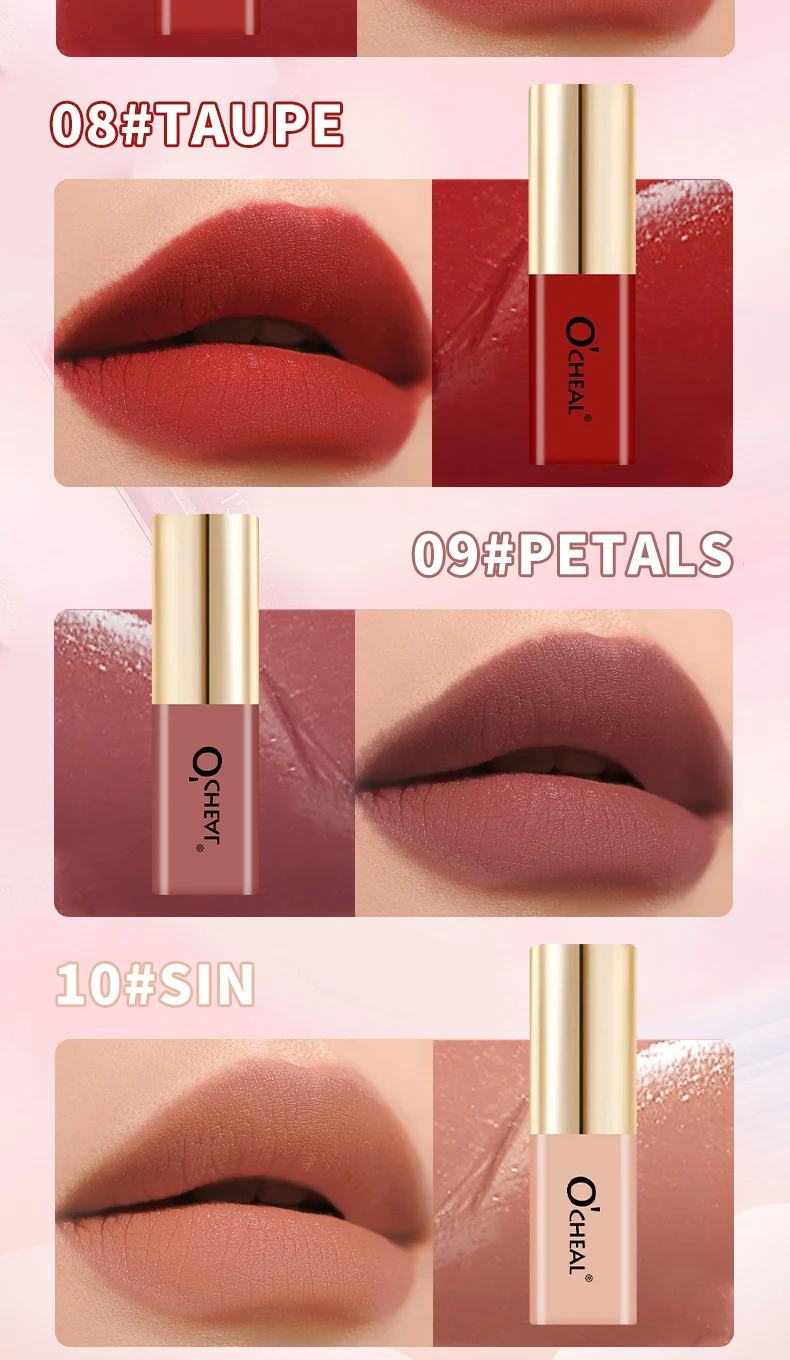 Lip Glaze Matte O'CHEAL Waterproof Long Lasting Non-Stick Cup Velvet Lip Mud 11 ocheal matte lip glaze waterproof sit r6rnckak desc 11
