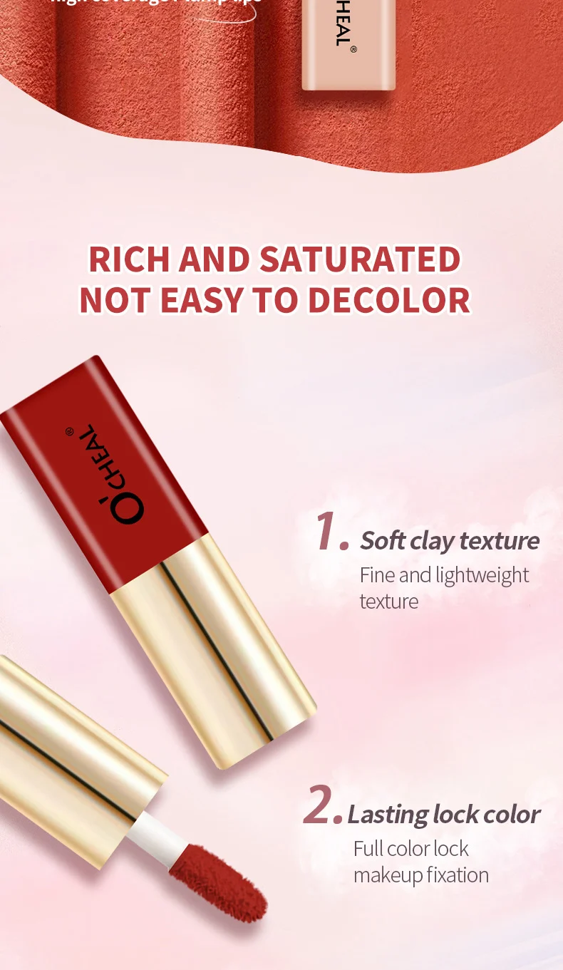 Lip Glaze Matte O'CHEAL Waterproof Long Lasting Non-Stick Cup Velvet Lip Mud 4 ocheal matte lip glaze waterproof sit r6rnckak desc 4
