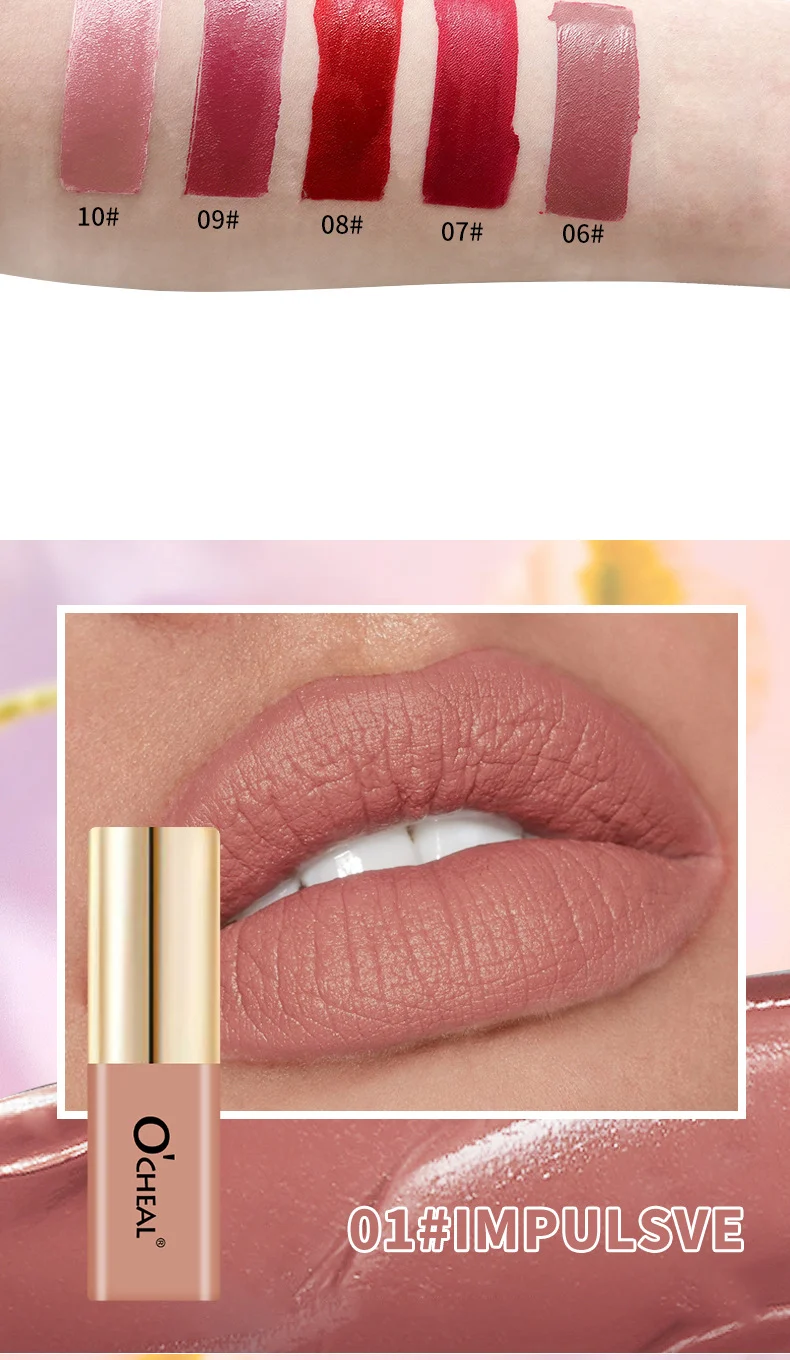 Lip Glaze Matte O'CHEAL Waterproof Long Lasting Non-Stick Cup Velvet Lip Mud 7 ocheal matte lip glaze waterproof sit r6rnckak desc 7