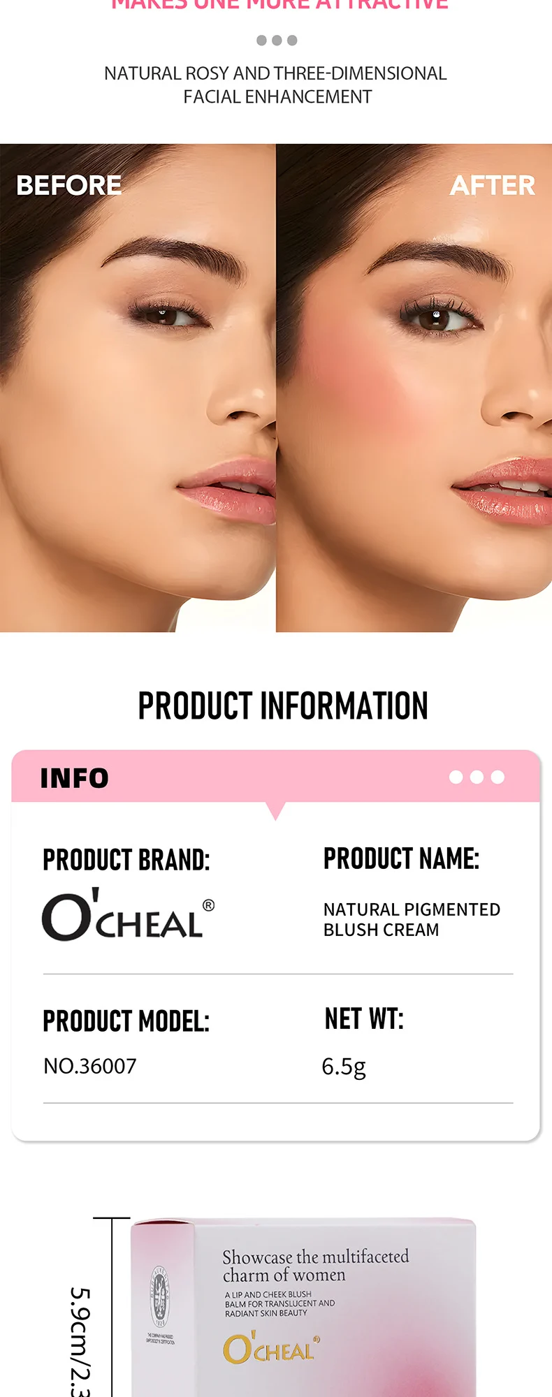 O'CHEAL Natural Pigmented Blush Cream for Cheeks & Lips, Long-Lasting Matte Finish 11 ocheal natural pigmented blush cream cheek lip matte sit s4u2ck54 desc 11