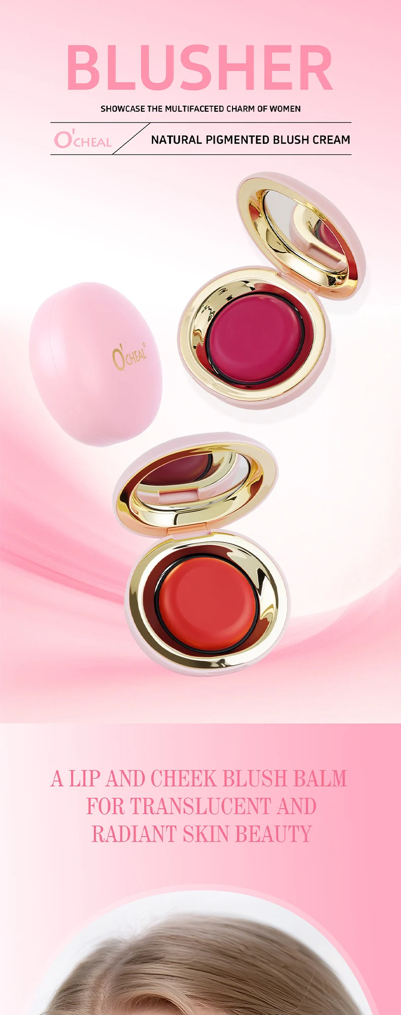 O'CHEAL Natural Pigmented Blush Cream for Cheeks & Lips, Long-Lasting Matte Finish 5 ocheal natural pigmented blush cream cheek lip matte sit s4u2ck54 desc 5