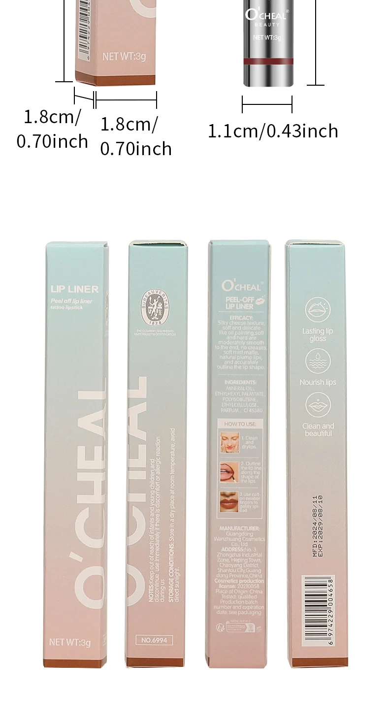 O'CHEAL Peel-Off Lip Liner Tattoo Lipstick - Waterproof Long-Lasting Matte Lip Stain (3g) 17 ocheal peel off lip liner tattoo stain sit xbavv4eh desc 17