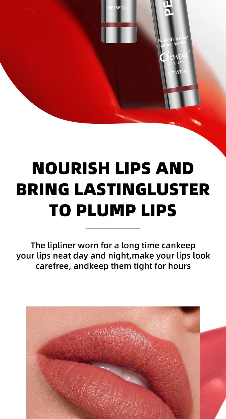 O'CHEAL Peel-Off Lip Liner Tattoo Lipstick - Waterproof Long-Lasting Matte Lip Stain (3g) 2 ocheal peel off lip liner tattoo stain sit xbavv4eh desc 2