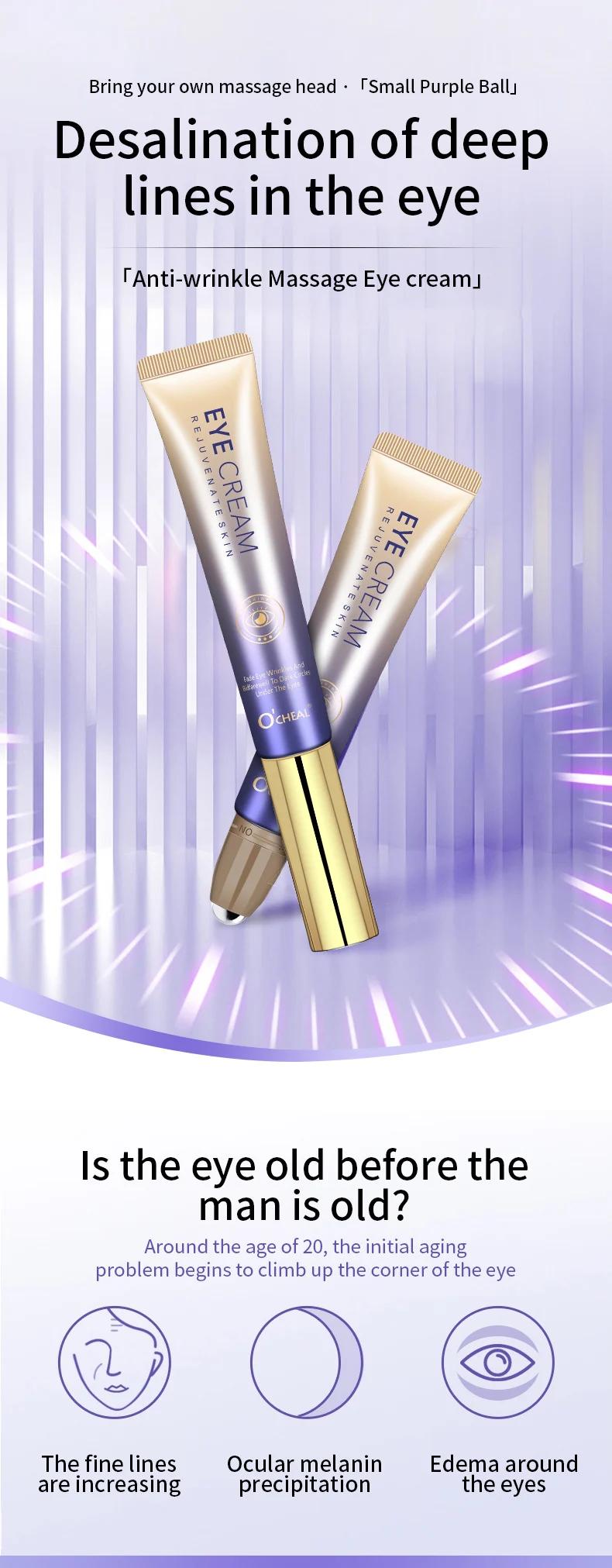 Roller Eye Cream for Wrinkles & Dark Circles Anti-Aging Moisturizing Tightening 20g 1 ocheal roller anti wrinkle eye cream 20g sit 2r46qzbb desc 1