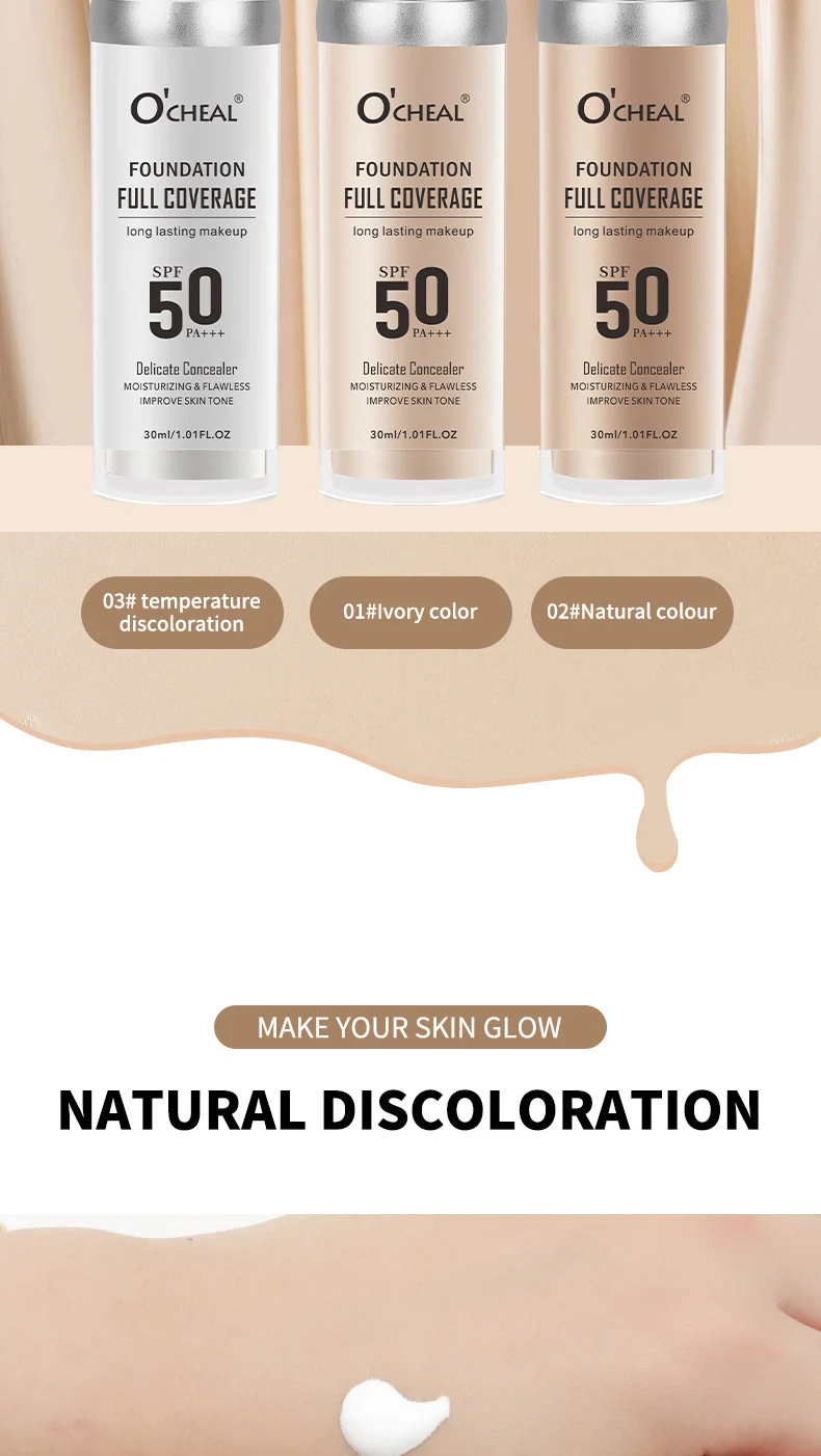 Temperature-Color Changing Foundation SPF PA+++ Full Coverage 40g Long Lasting 7 ocheal temperature color changing foundation spf pa 40g sit y9es4bf2 desc 7