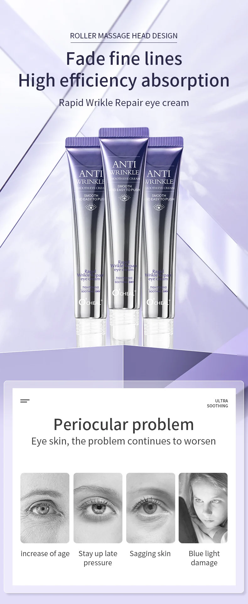 Roller Eye Cream for Anti-Wrinkle & Dark Circles with Cooling Massage Head 20g 3 roller eye cream anti wrinkle dark circles massage 20g sit qnqbmcsh desc 3