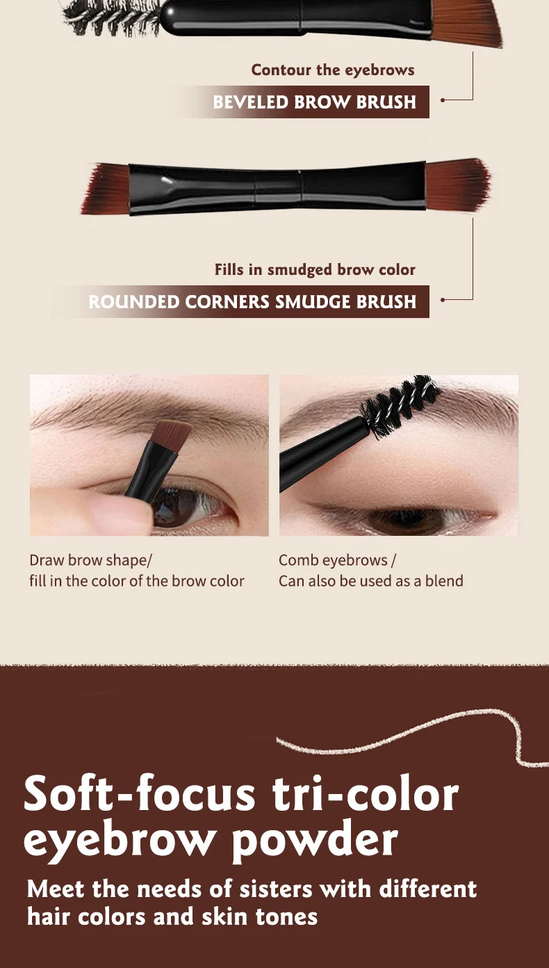 Soft-Focus Tri-Color Eyebrow Powder Waterproof Long-Lasting Contouring Kit 11 soft focus tri color eyebrow powder waterproof contouring kit sit uj5mte2z desc 11