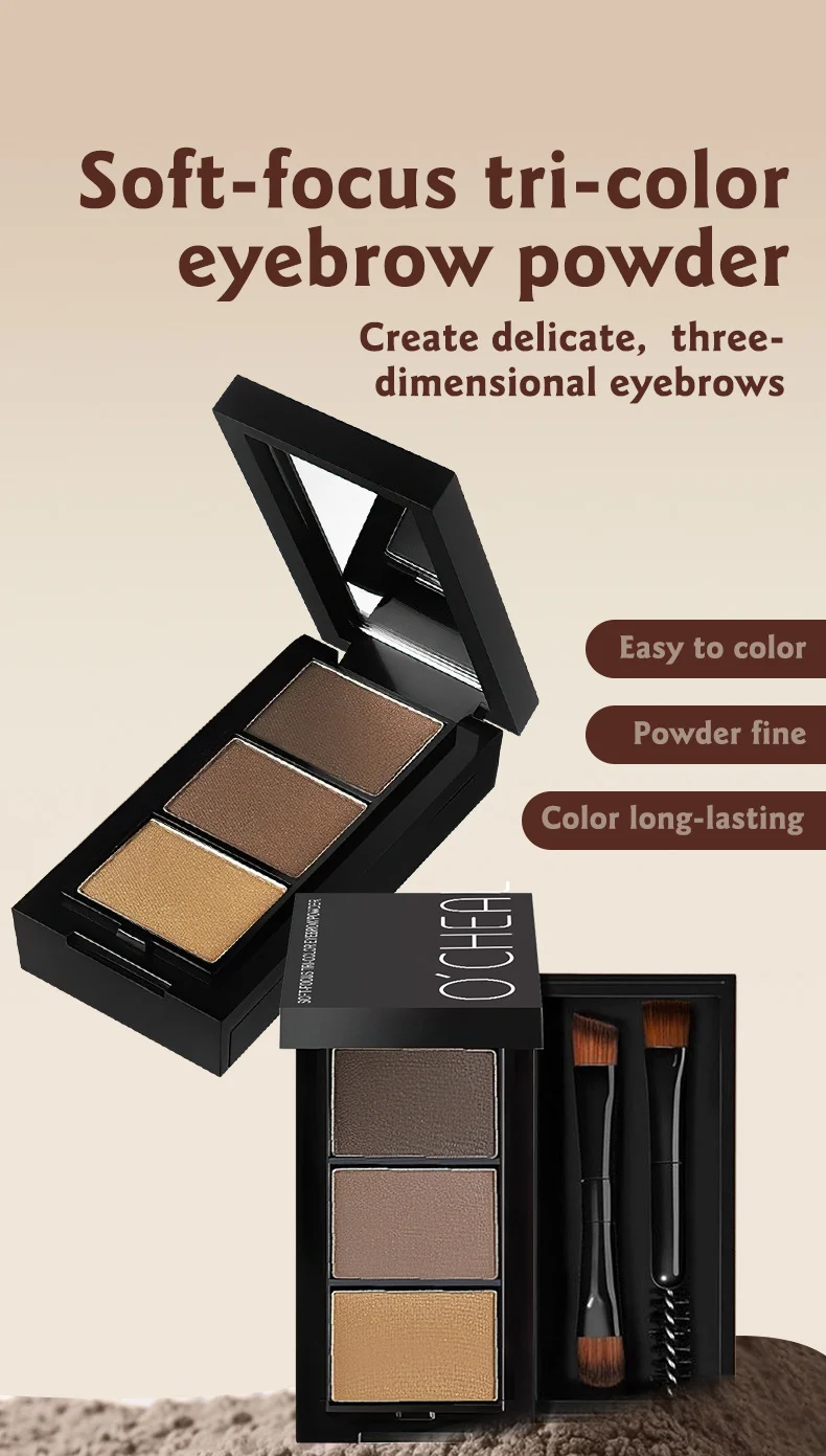 Soft-Focus Tri-Color Eyebrow Powder Waterproof Long-Lasting Contouring Kit 3 soft focus tri color eyebrow powder waterproof contouring kit sit uj5mte2z desc 3