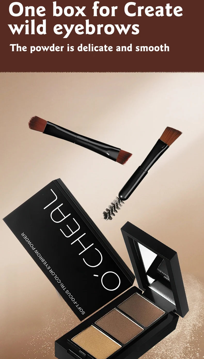 Soft-Focus Tri-Color Eyebrow Powder Waterproof Sweatproof 3-in-1 Eyebrow Makeup Kit 3 soft focus tri color eyebrow powder waterproof sweatproof 3 in 1 kit sit sxy3bddb desc 3