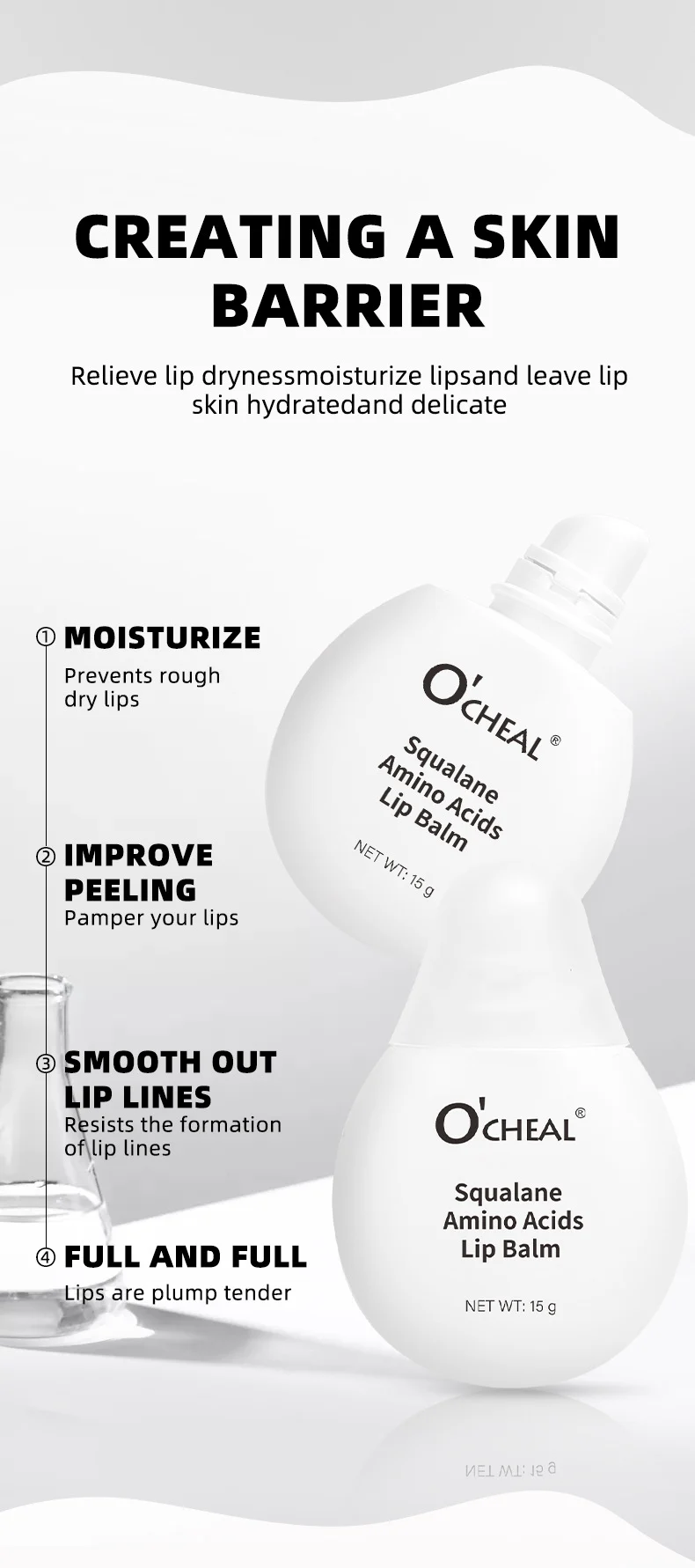 Squalane Amino Acids Lip Balm 15ml Deeply Moisturizing Nourishing Glossy Lip Care Treatment 5 squalane amino acids lip balm sit vrqgequm desc 5