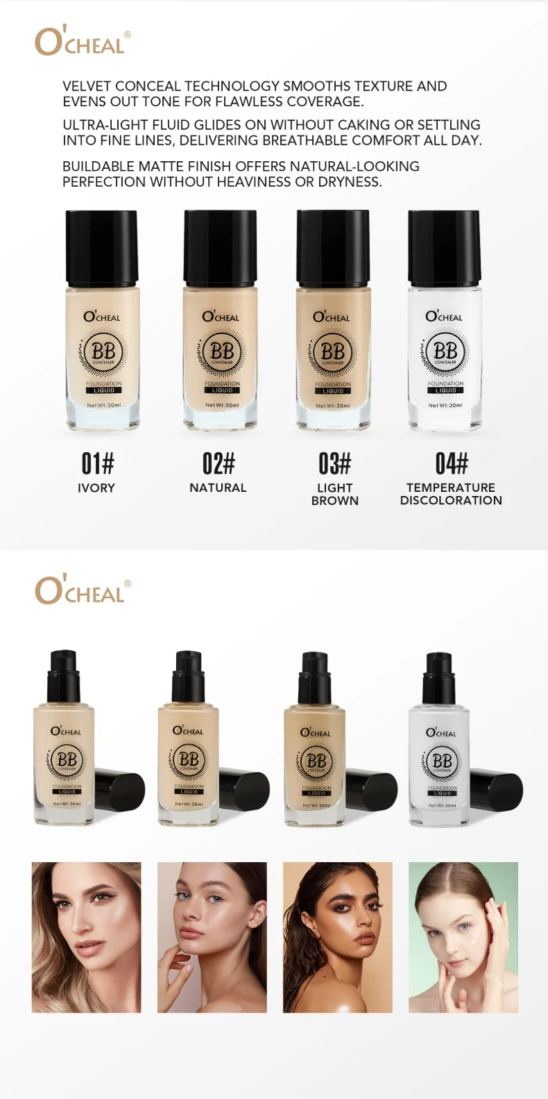 Temperature-Changing Foundation Liquid Full Coverage Concealer 30ml Lightweight Long-Lasting 15 temperature changing foundation liquid concealer 30ml sit pyfx6g23 desc 15