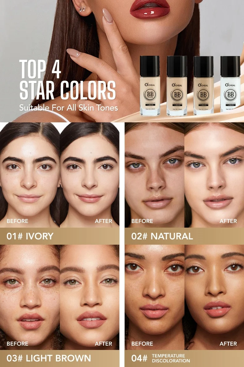 Temperature-Changing Foundation Liquid Full Coverage Concealer 30ml Lightweight Long-Lasting 4 temperature changing foundation liquid concealer 30ml sit pyfx6g23 desc 4