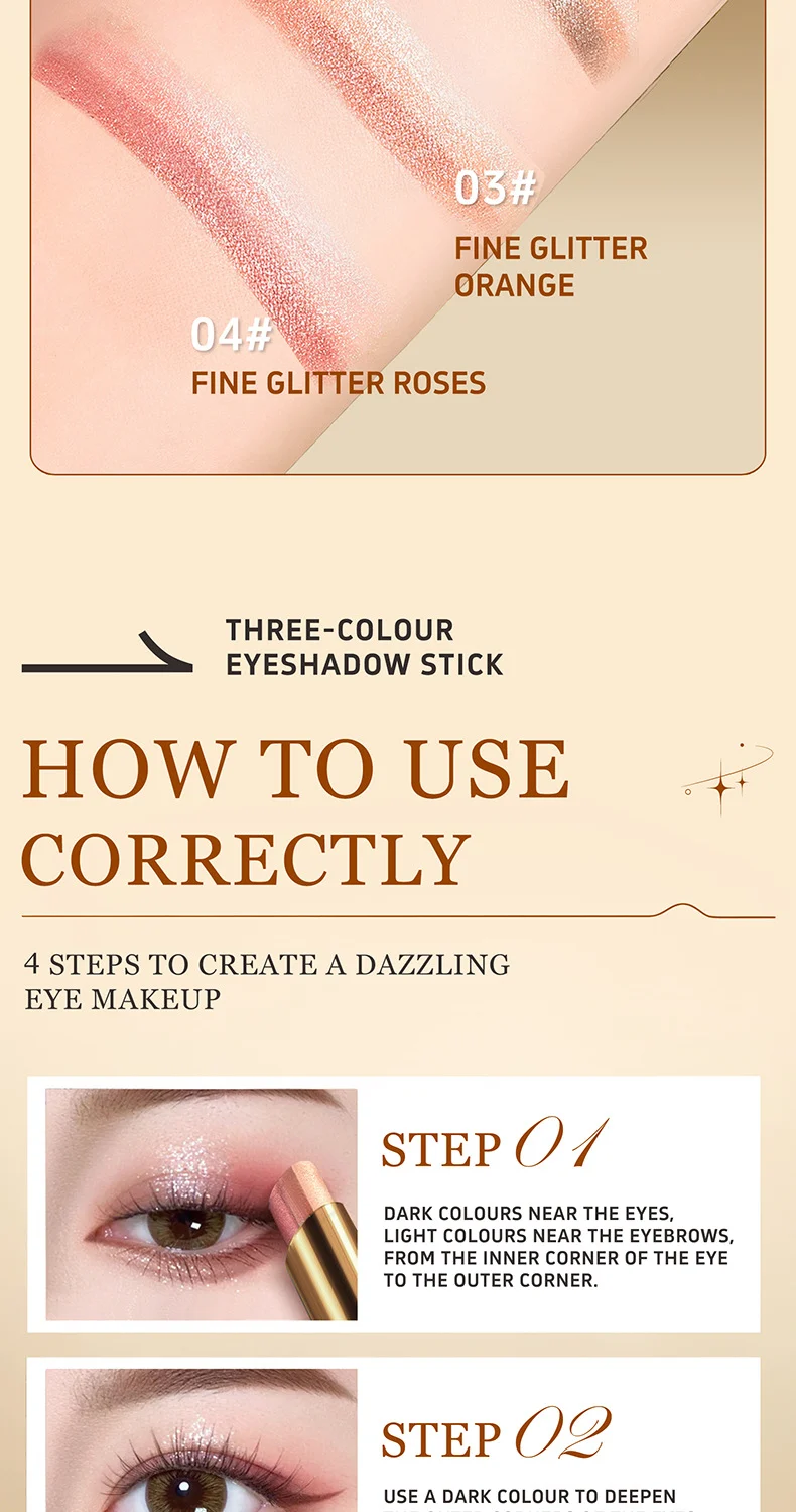 Three Color Eyeshadow Stick, Creamy Waterproof Long-Lasting Eyeshadow for Beginners 13 three color eyeshadow stick creamy waterproof beginner sit 6ktrg3bf desc 13