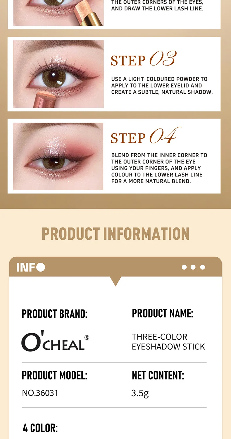 Three Color Eyeshadow Stick, Creamy Waterproof Long-Lasting Eyeshadow for Beginners 14 three color eyeshadow stick creamy waterproof beginner sit 6ktrg3bf desc 14