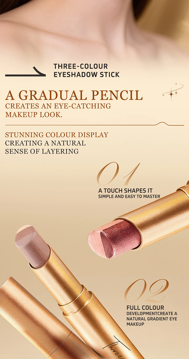Three Color Eyeshadow Stick, Creamy Waterproof Long-Lasting Eyeshadow for Beginners 4 three color eyeshadow stick creamy waterproof beginner sit 6ktrg3bf desc 4