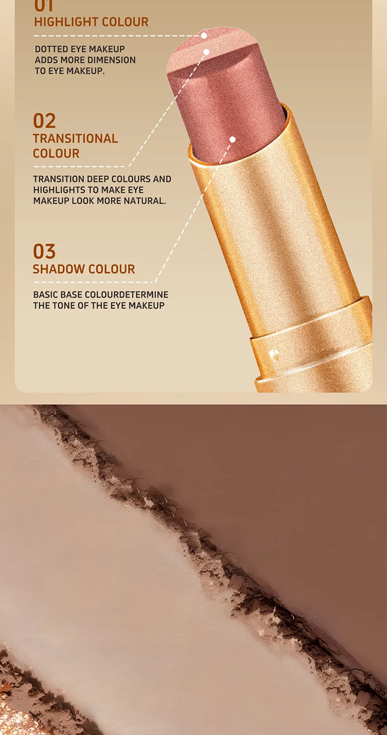 Three Color Eyeshadow Stick, Creamy Waterproof Long-Lasting Eyeshadow for Beginners 6 three color eyeshadow stick creamy waterproof beginner sit 6ktrg3bf desc 6