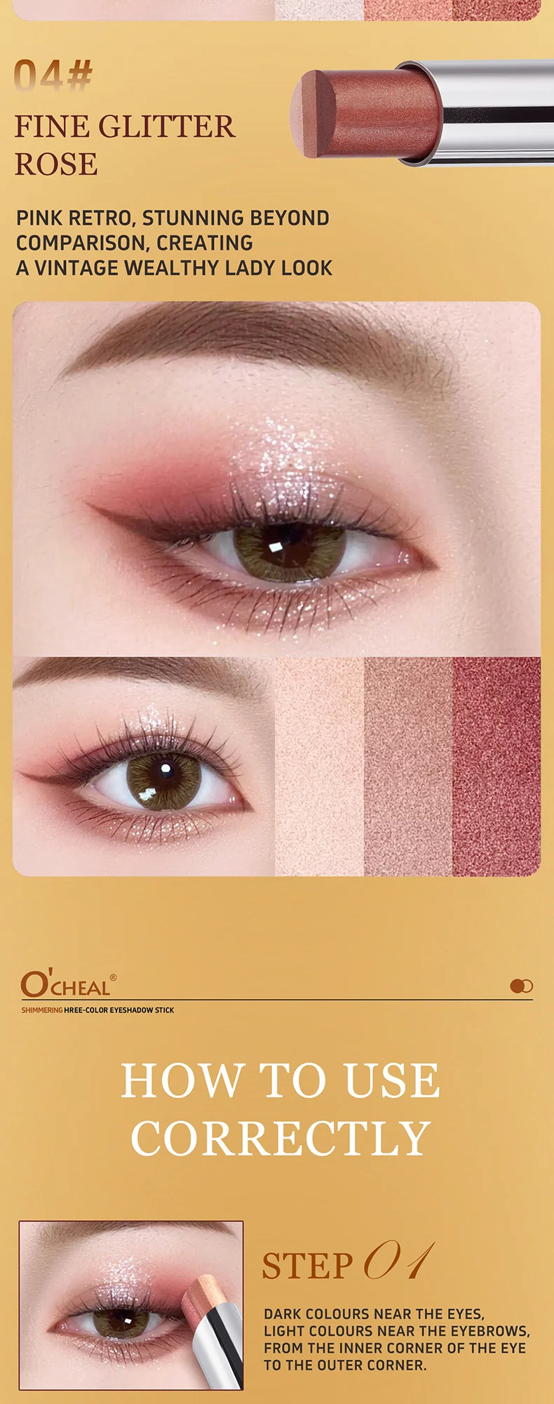 Three-Color Eyeshadow Stick One-Swipe Cream Formula for Everyday Natural & Glitter Makeup 10 three color eyeshadow stick one swipe cream formula sit p9hpt9fr desc 10