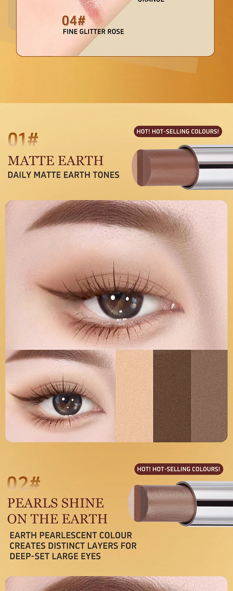 Three-Color Eyeshadow Stick One-Swipe Cream Formula for Everyday Natural & Glitter Makeup 8 three color eyeshadow stick one swipe cream formula sit p9hpt9fr desc 8