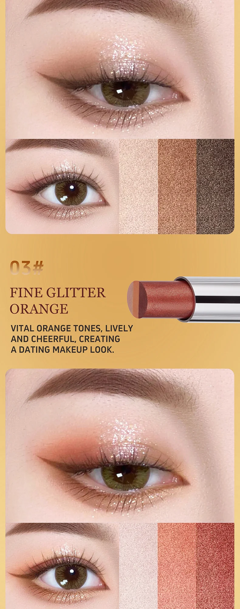 Three-Color Eyeshadow Stick One-Swipe Cream Formula for Everyday Natural & Glitter Makeup 9 three color eyeshadow stick one swipe cream formula sit p9hpt9fr desc 9