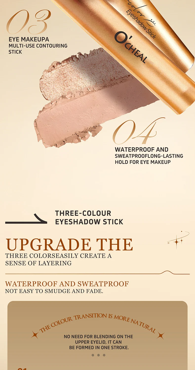 Three-Color Eyeshadow Stick Waterproof & Sweatproof Long-Lasting Cream to Powder Formula 4 three color eyeshadow stick waterproof cream to powder sit ru694zec desc 4