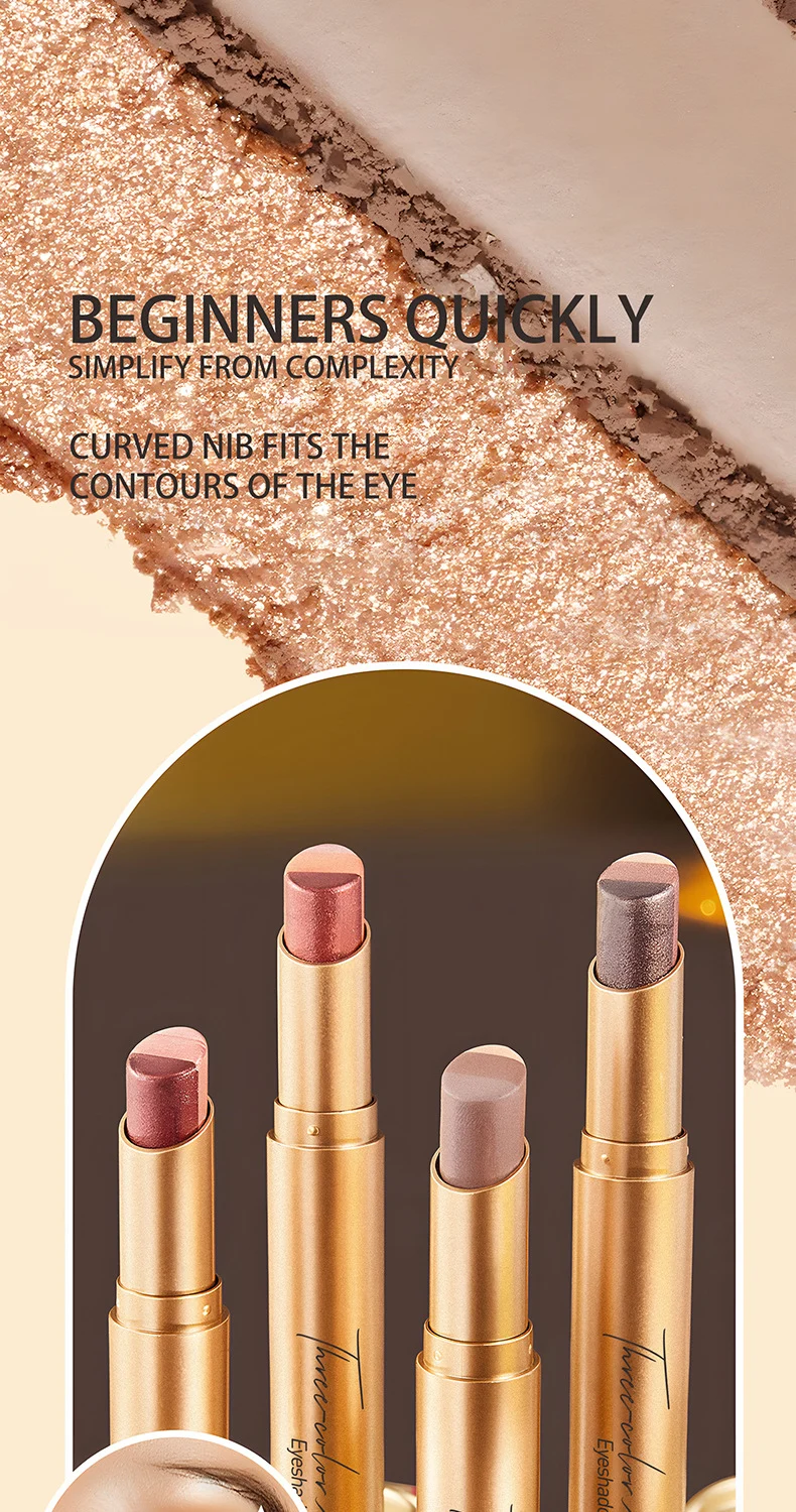 Three-Color Eyeshadow Stick Waterproof & Sweatproof Long-Lasting Cream to Powder Formula 6 three color eyeshadow stick waterproof cream to powder sit ru694zec desc 6