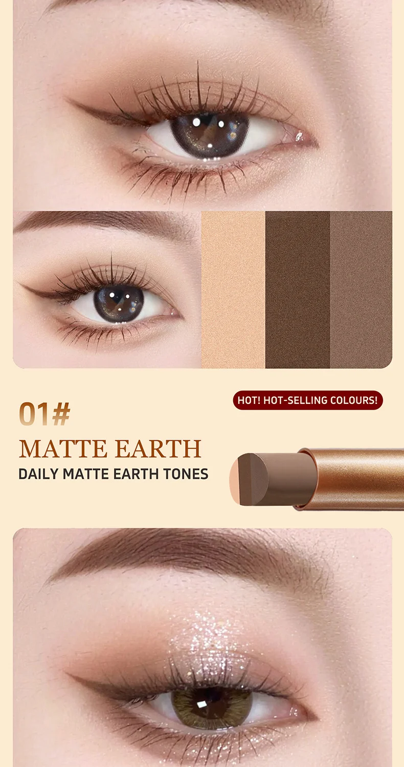 Three-Color Eyeshadow Stick Waterproof & Sweatproof Long-Lasting Cream to Powder Formula 8 three color eyeshadow stick waterproof cream to powder sit ru694zec desc 8