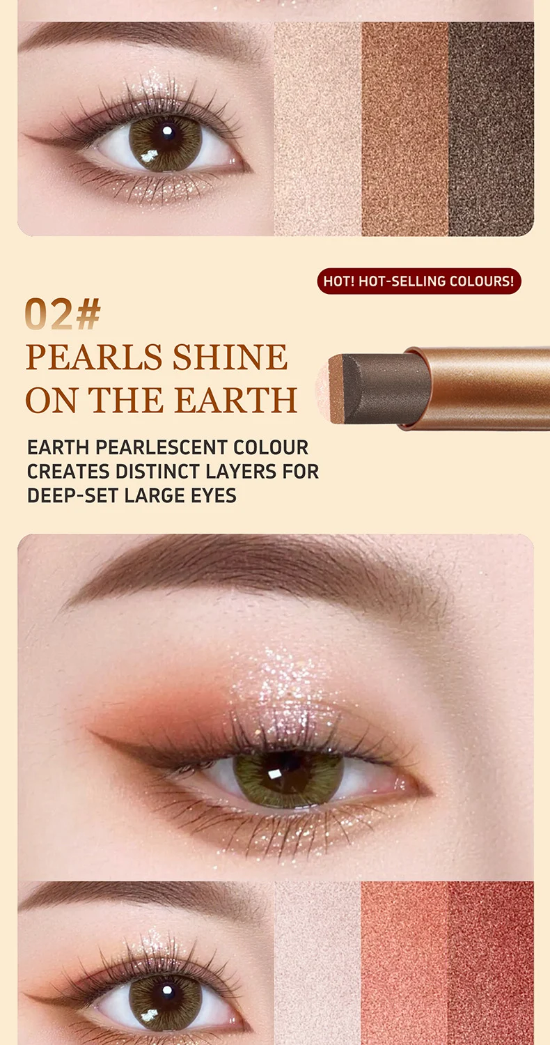 Three-Color Eyeshadow Stick Waterproof & Sweatproof Long-Lasting Cream to Powder Formula 9 three color eyeshadow stick waterproof cream to powder sit ru694zec desc 9