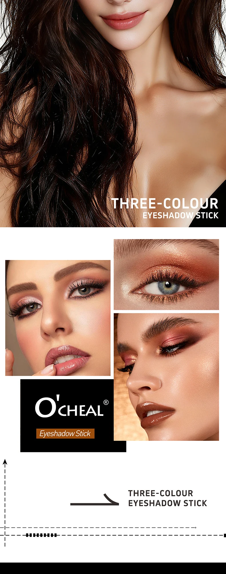 Three-Color Eyeshadow Stick Waterproof Matte Shimmer Highlighter Eye Makeup Pencil 6 three color eyeshadow stick waterproof matte shimmer sit 52txc83s desc 6